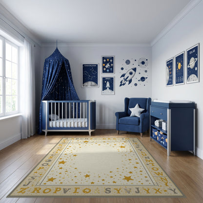 Golden Stars Alphabet Border Rug 2