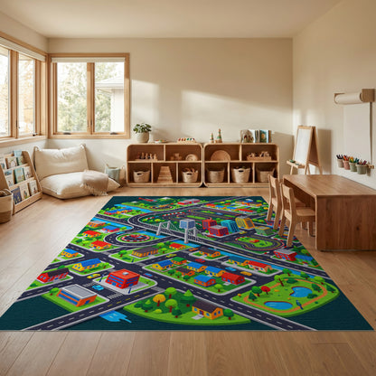 Vibrant Isometric City Race Track Rug 2