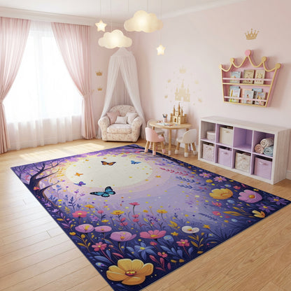 Whimsical Purple Forest Moon Butterflies Rug