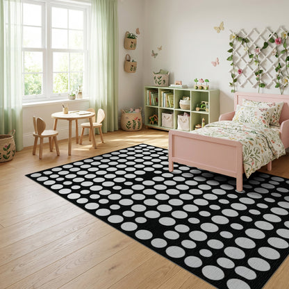 Modern Black White Dot Grid Rug