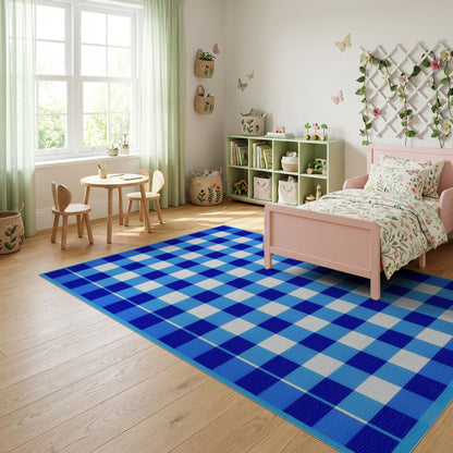 Classic Blue White Checkered Rug