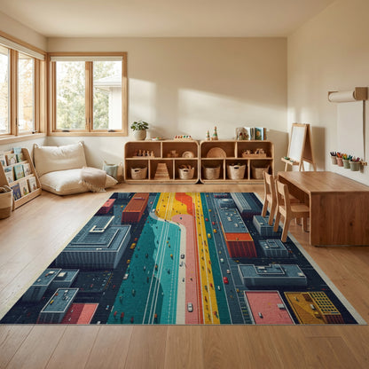 Vibrant Winding Urban Highway Rug