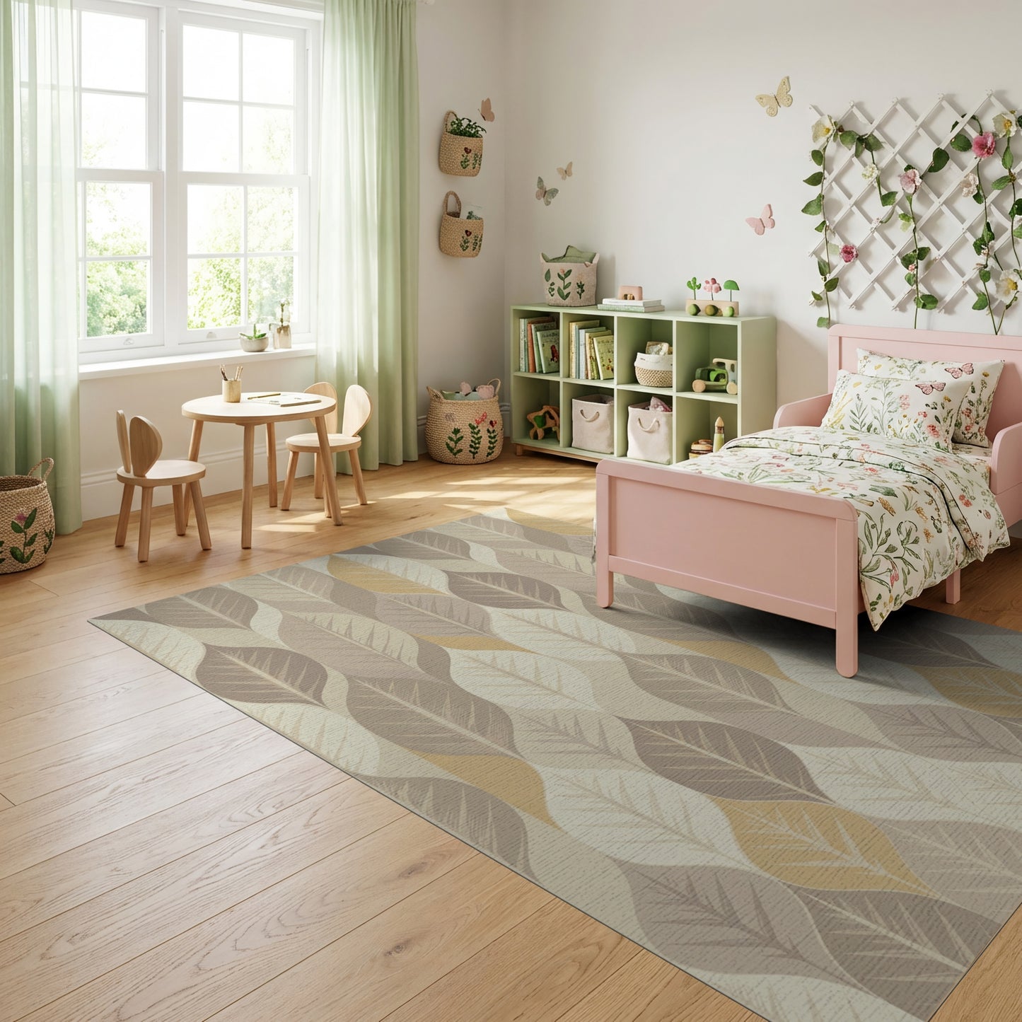 Modern Overlapping Leaves Neutral Tones Rug