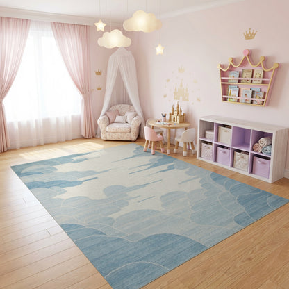 Blue and White Fluffy Clouds Rug
