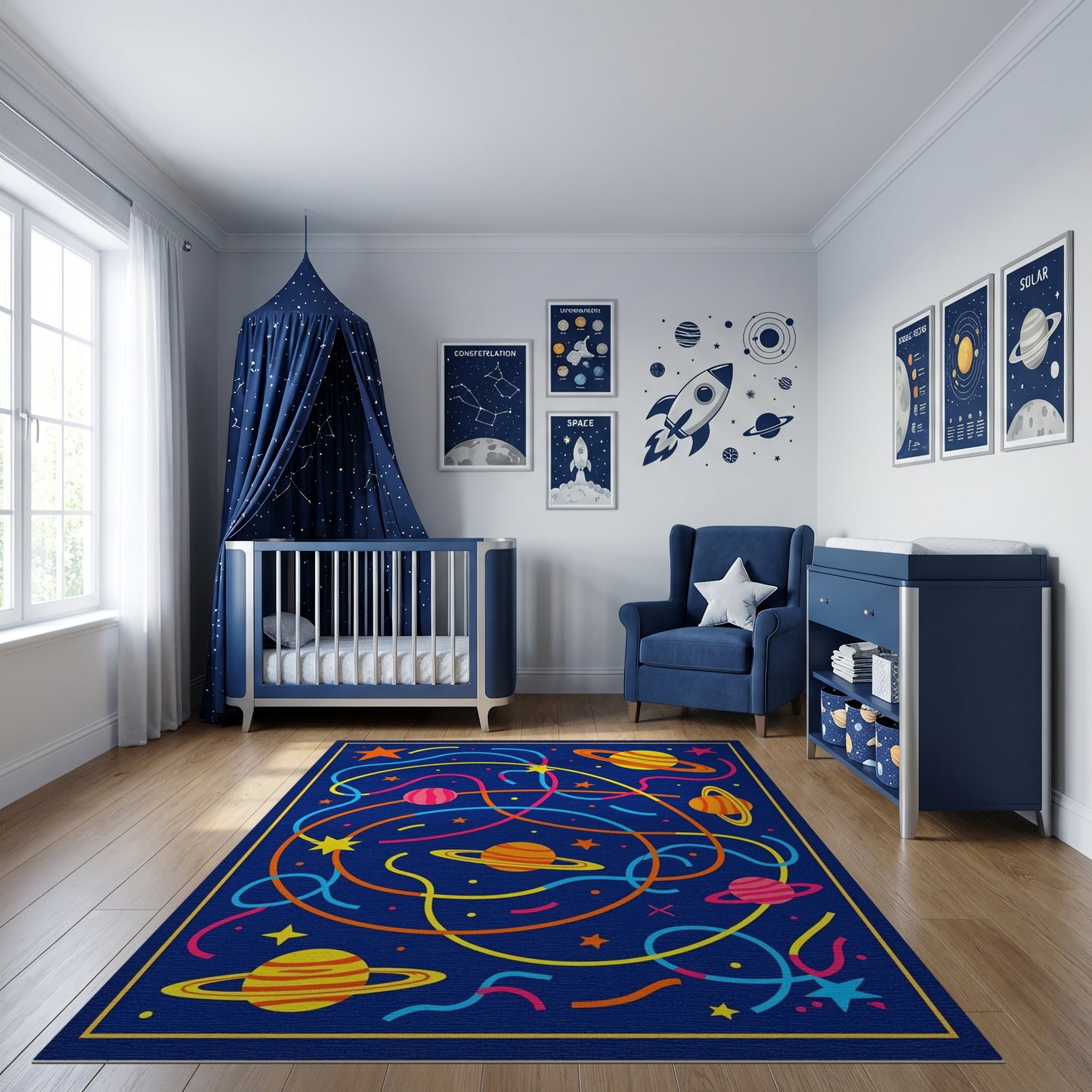 Neon Cosmic Swirling Planets Stars Rug