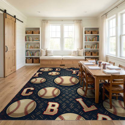 Navy Varsity Baseball Letters Rug