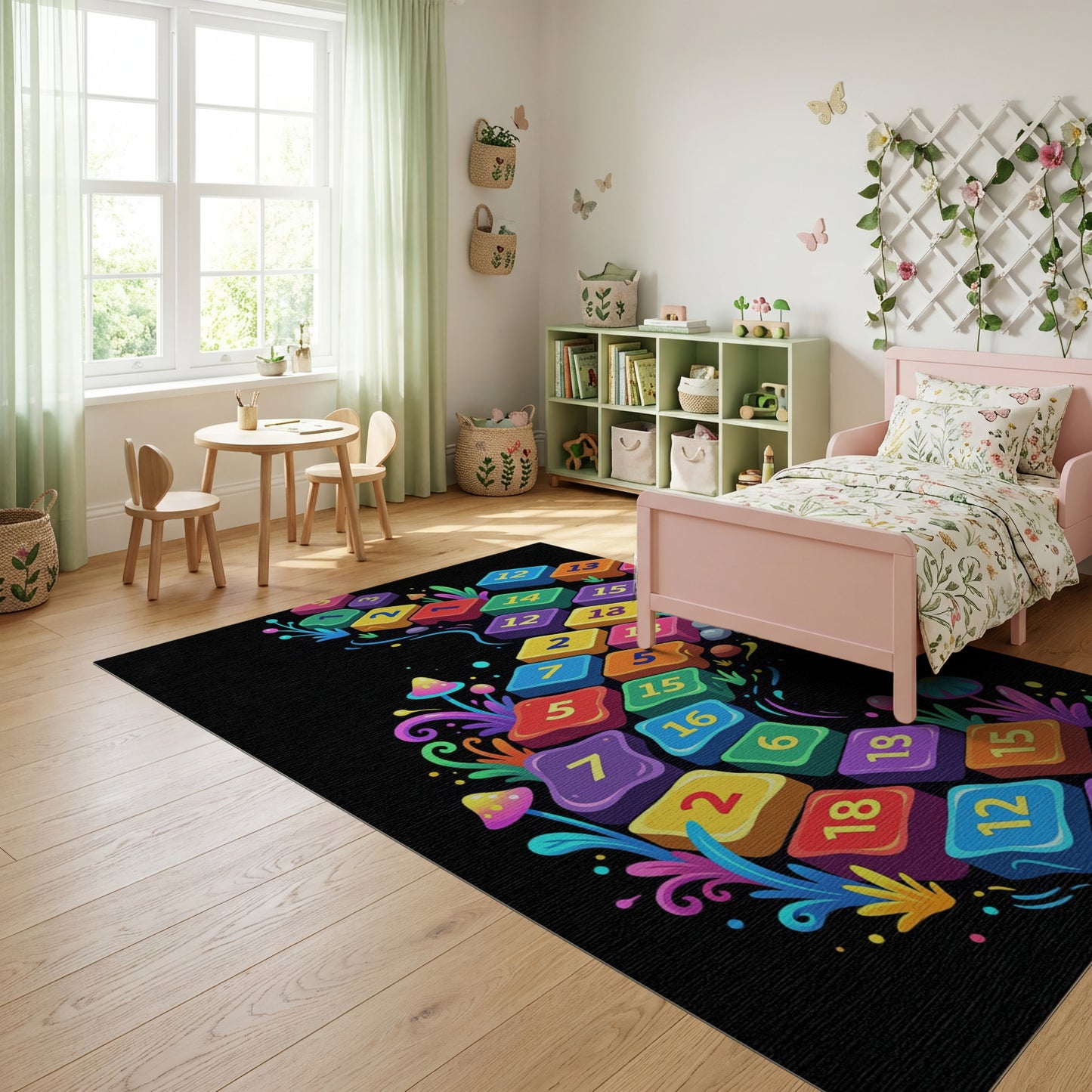 Vibrant Wavy Numbered Mushroom Path Rug