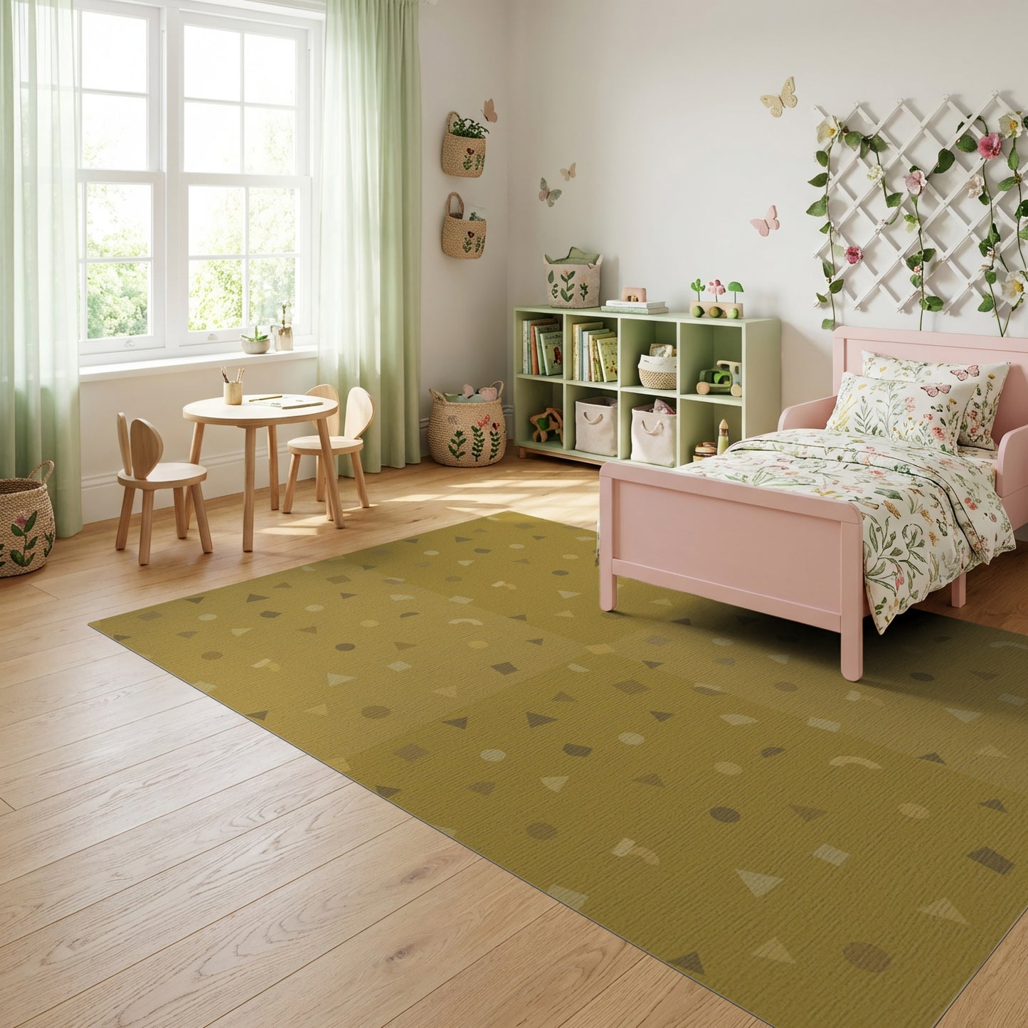 Warm Tan Triangle Dot Geometric Rug