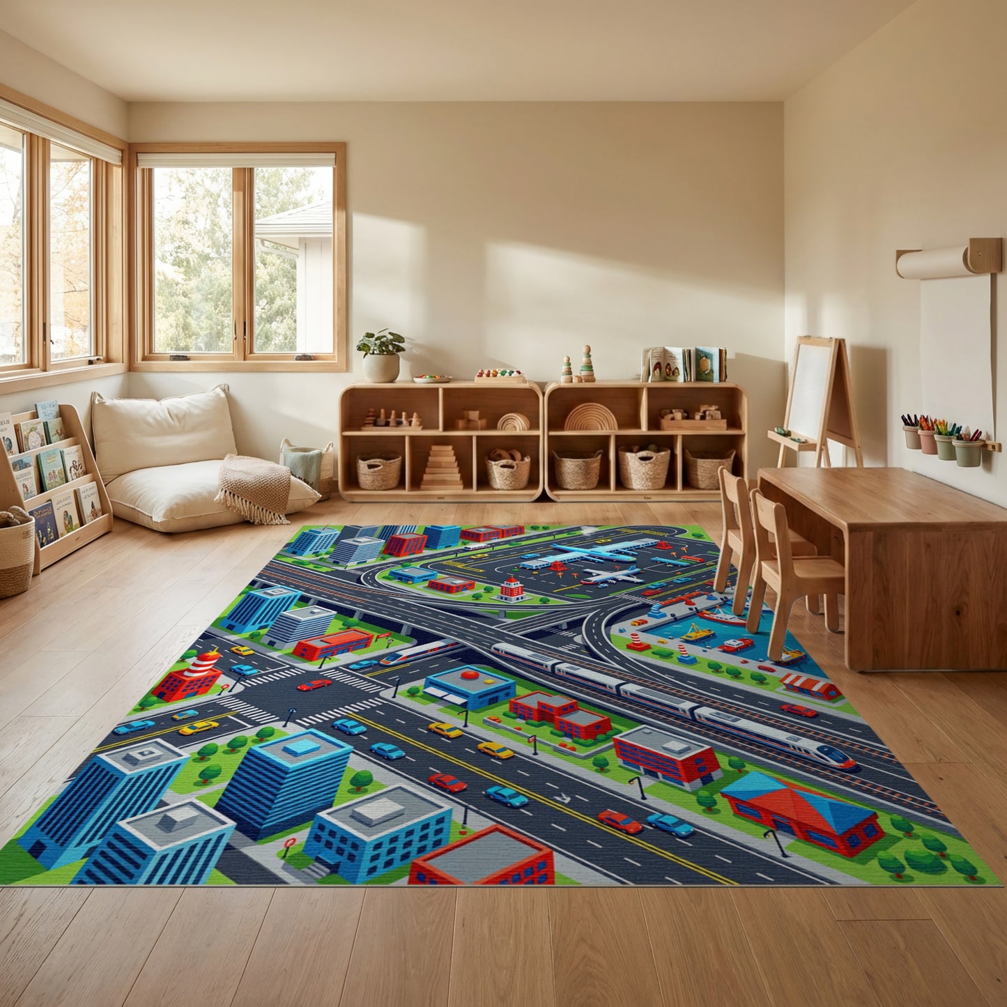 Vibrant Isometric City Transport Rug
