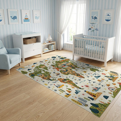 Whimsical Illustrated World Map Rug