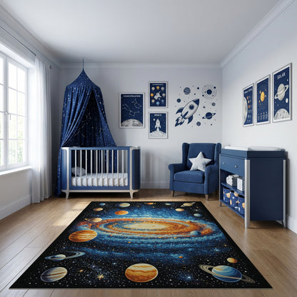 Vibrant Cosmic Spiral Galaxy Planets Rug