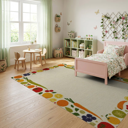 Whimsical Fruit Vegetable Border Rug