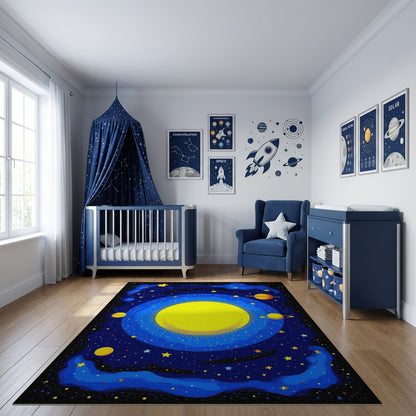 Vibrant Cosmic Sun Planets Stars Rug