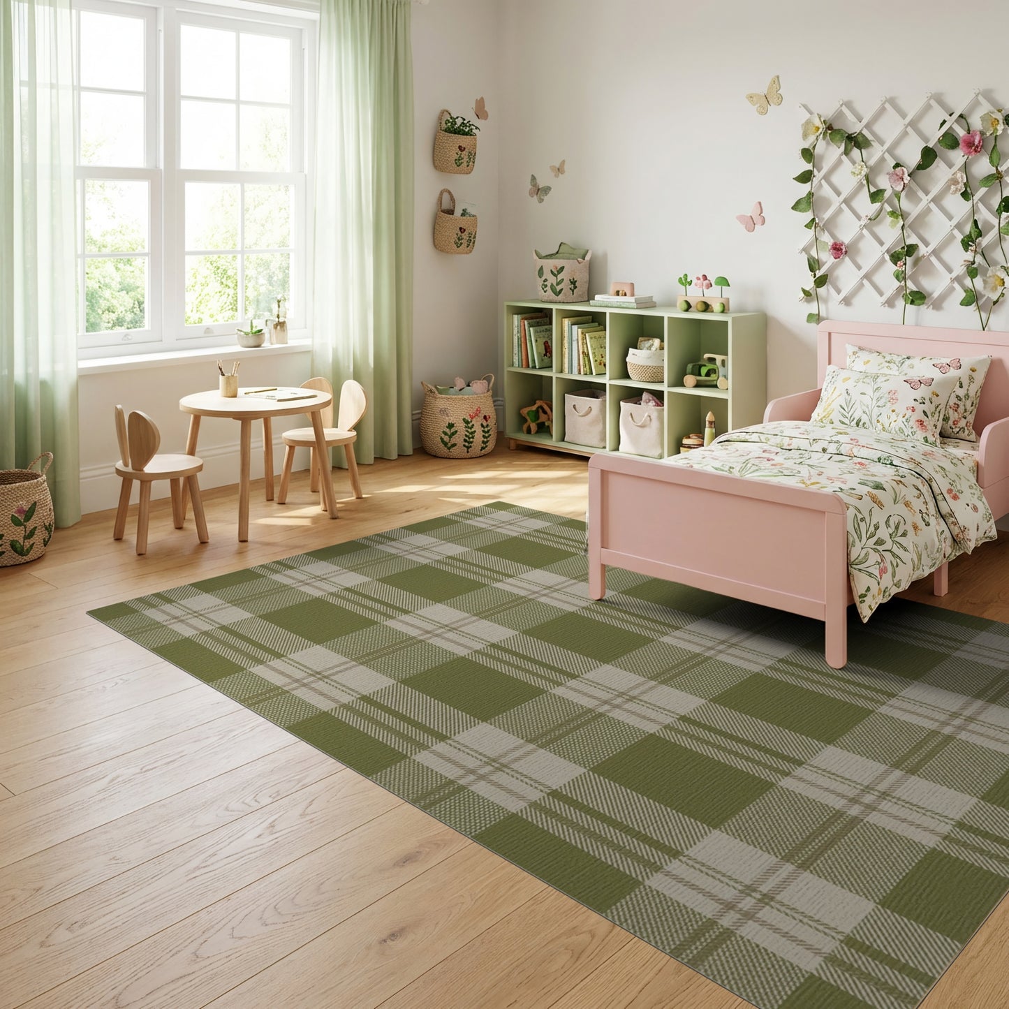 Rustic Olive Tan Plaid Rug