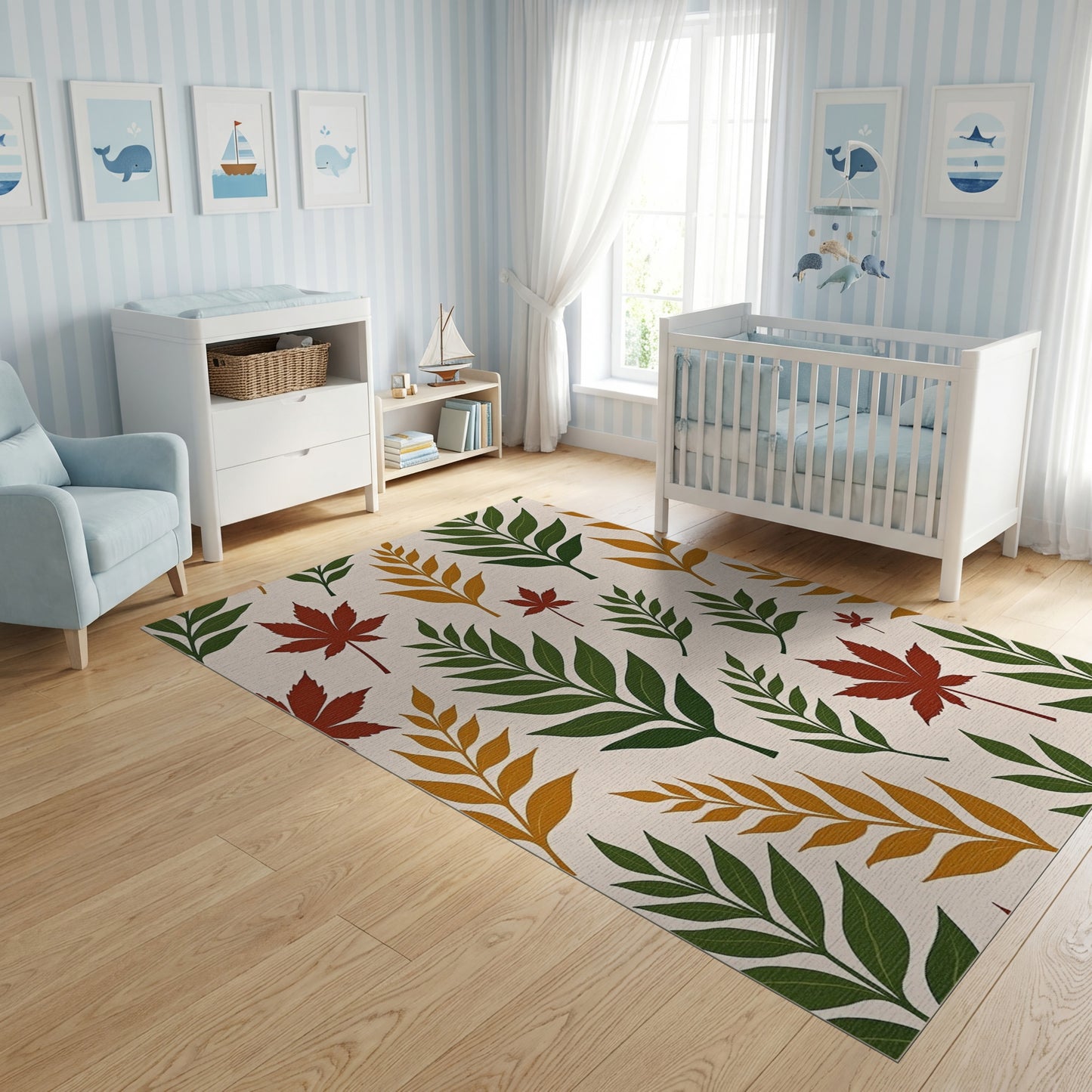 Autumnal Maple Fern Leaf Pattern Rug
