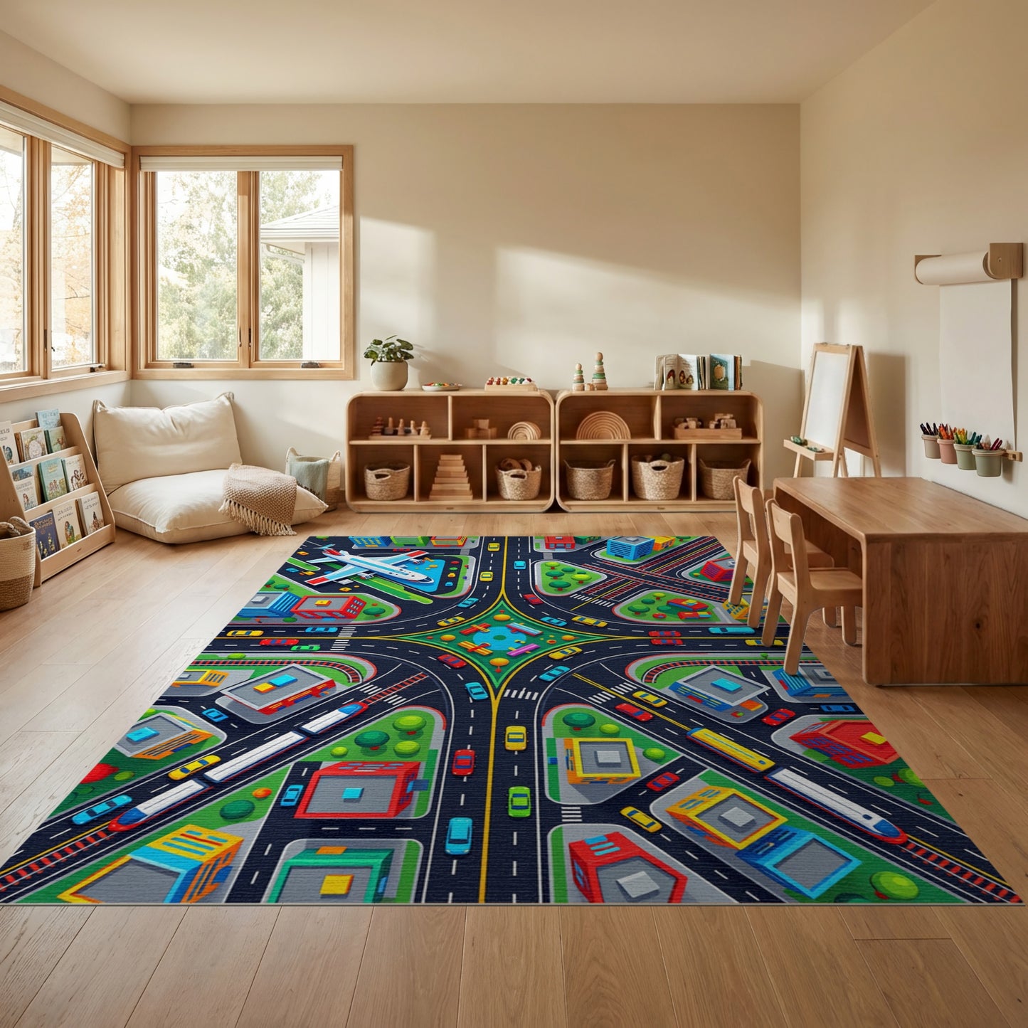 Vibrant Aerial City Traffic View Rug