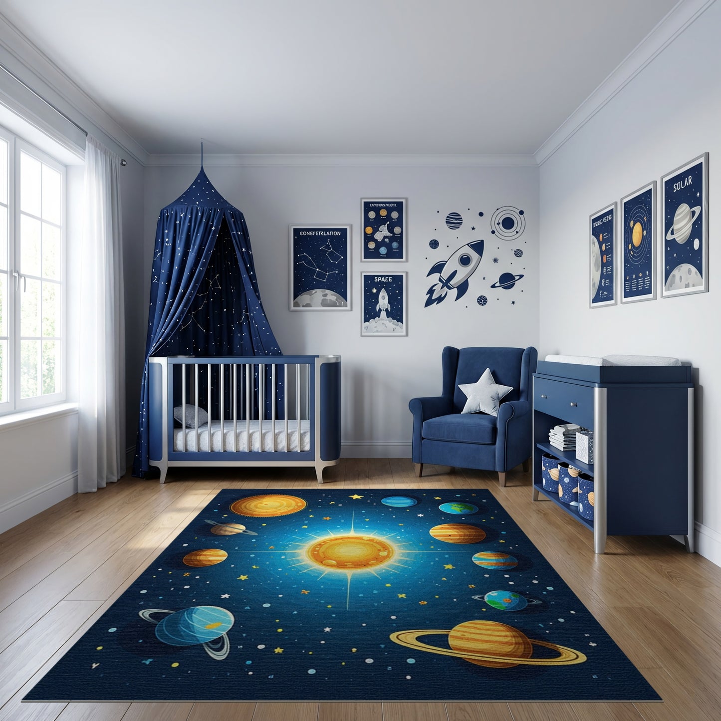 Vibrant Cosmic Planets Sun Stars Rug