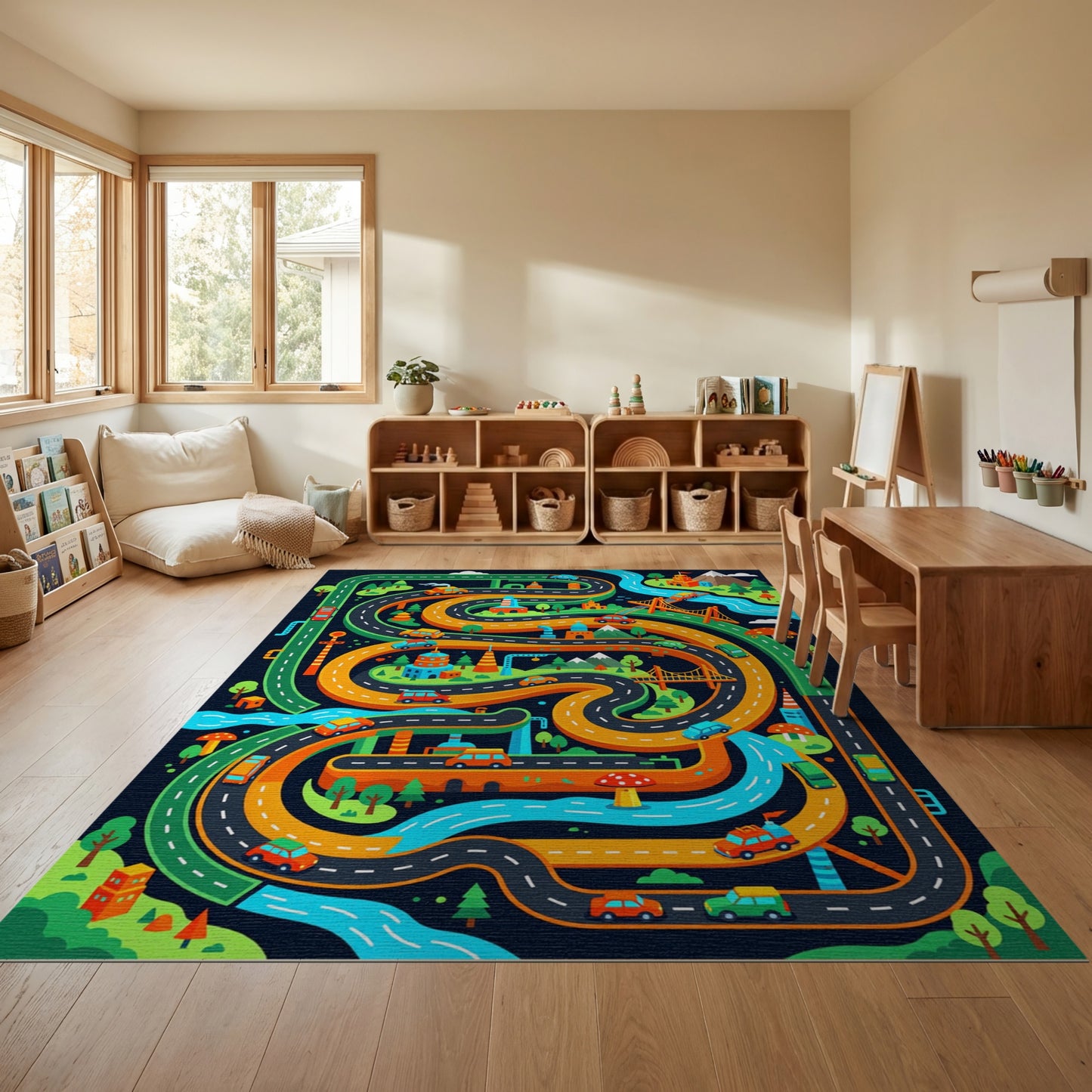 Vibrant Playful Winding Roads Adventure Rug