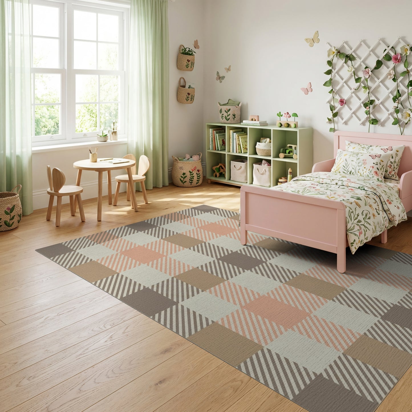 Warm Plaid Peach Brown Cream Rug