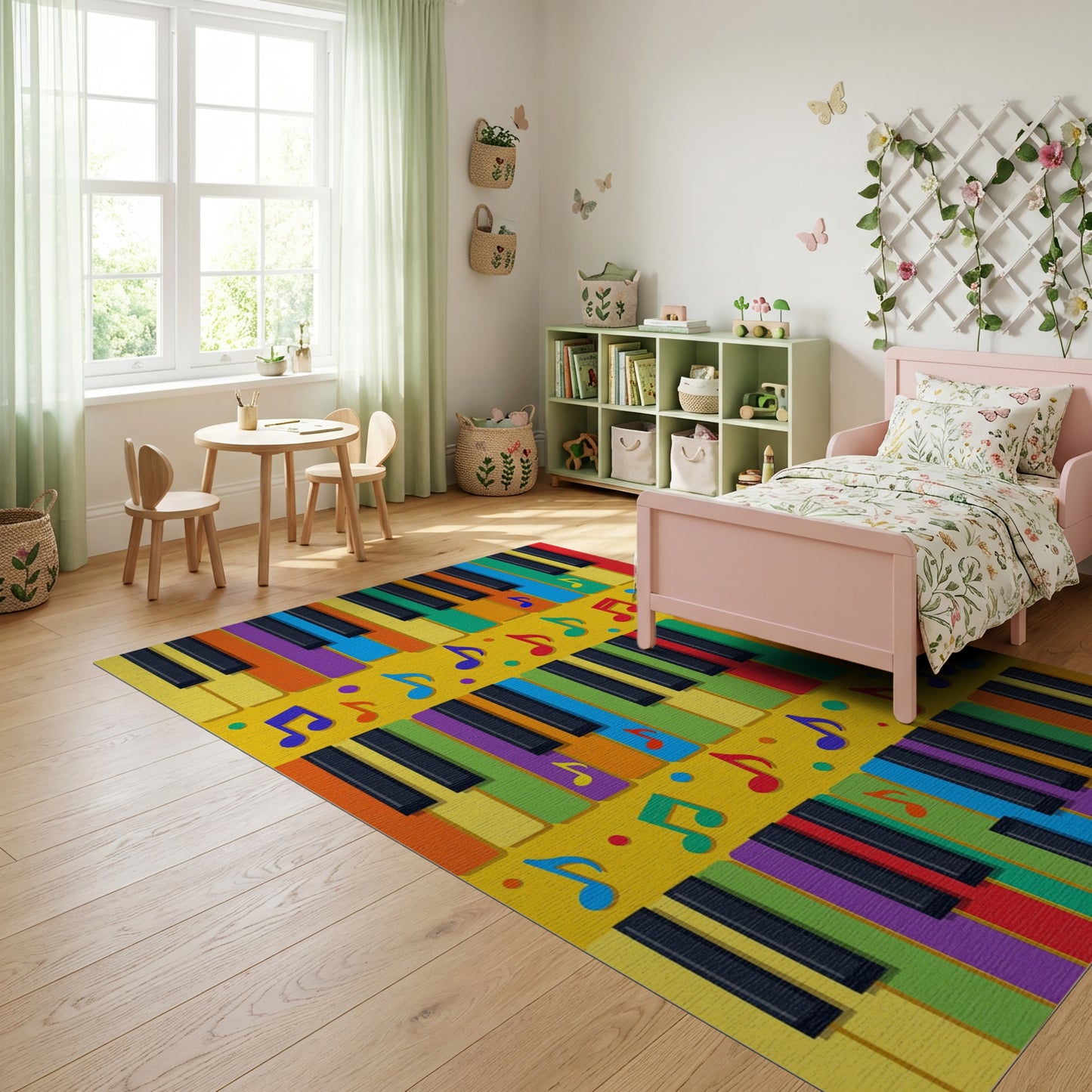 Vibrant Piano Keys Musical Notes Rug