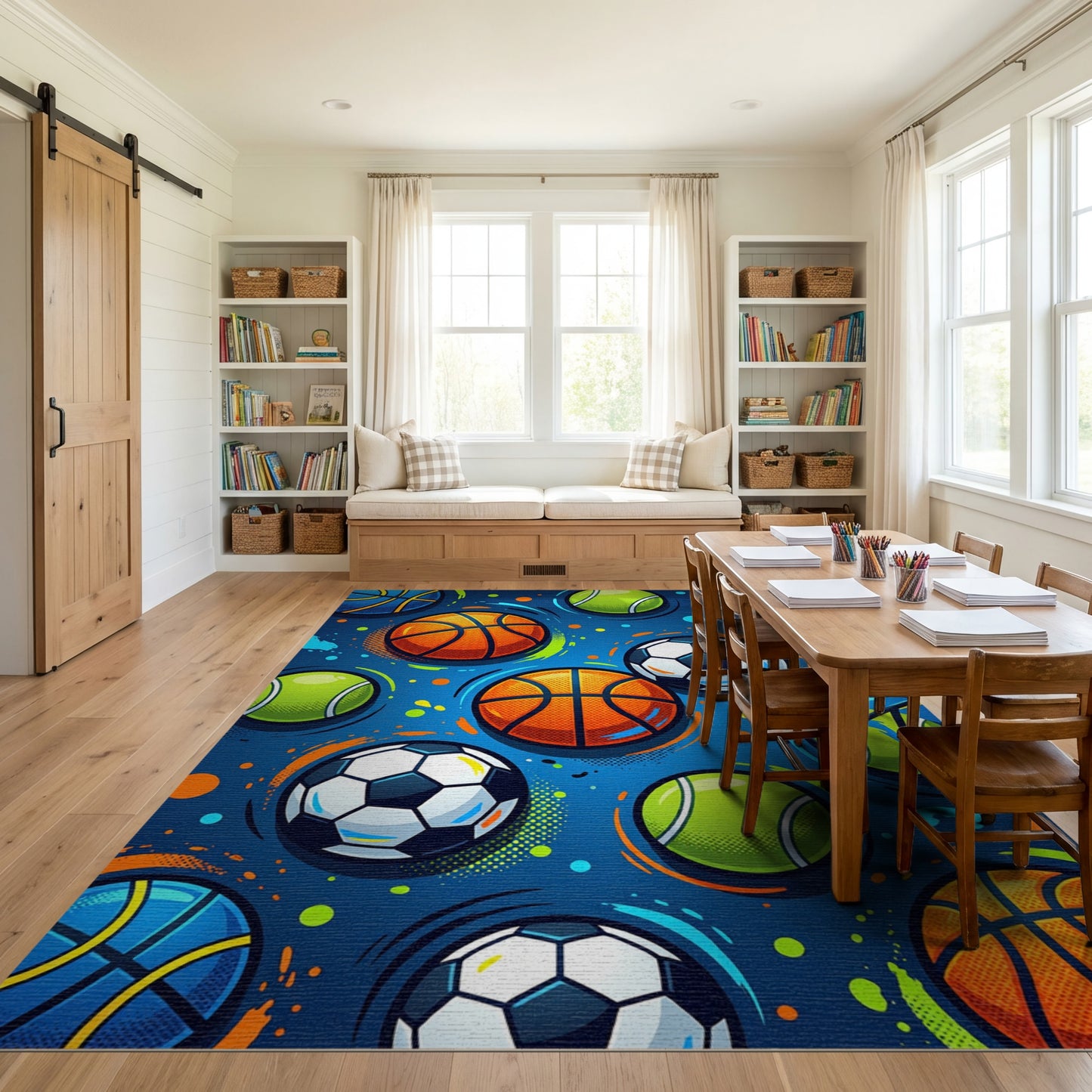Vibrant Basketball Soccer Tennis Balls Rug 2