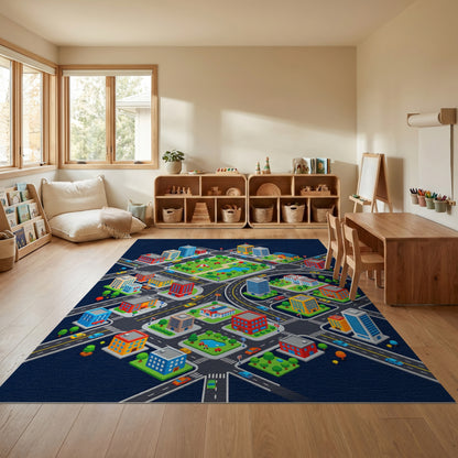 Colorful Isometric City Park Rug