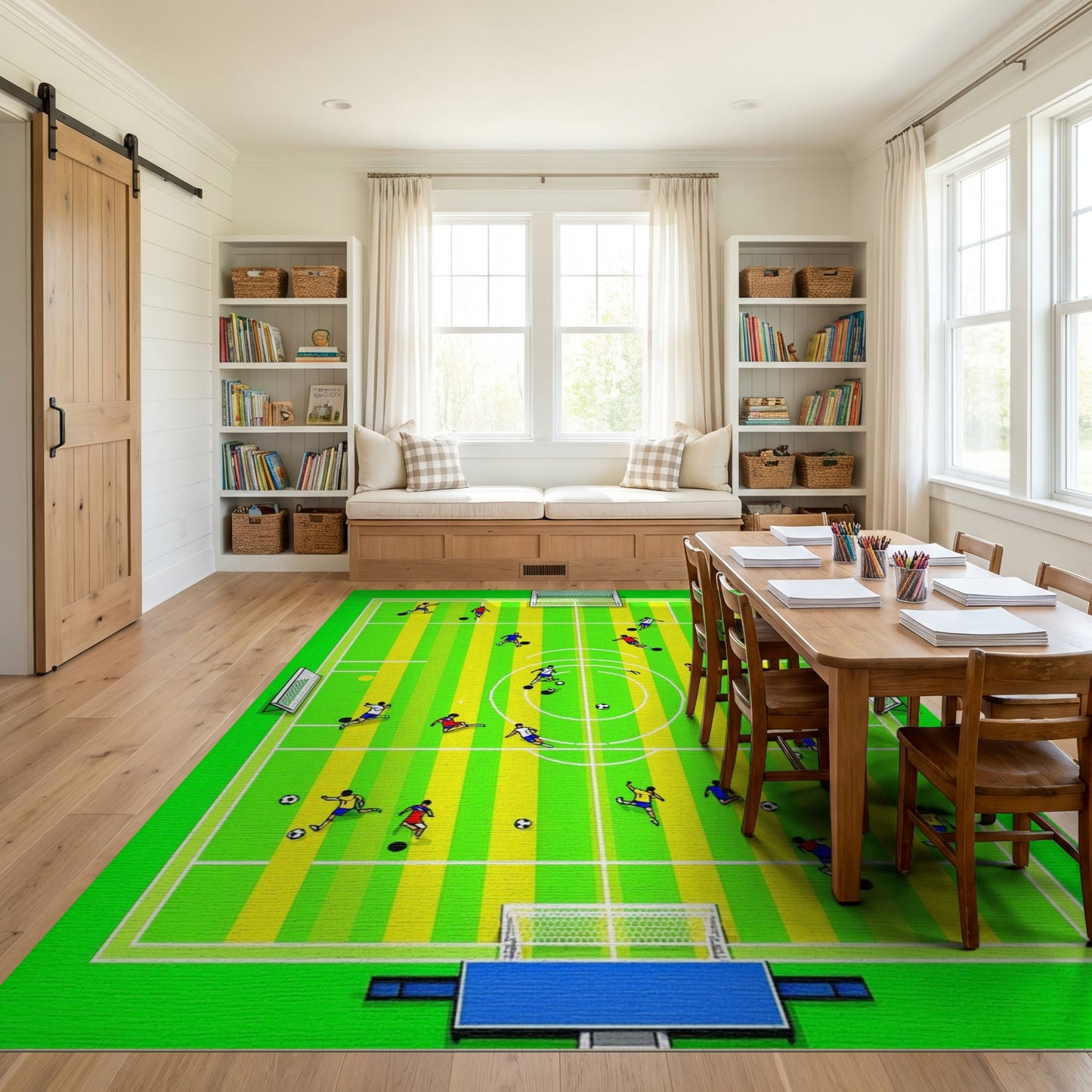 Vibrant Soccer Field Players Rug