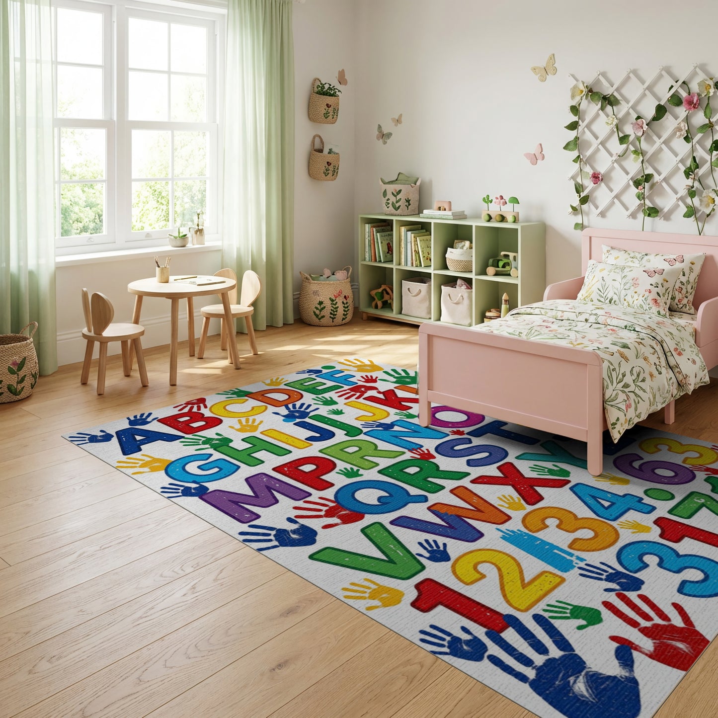 Colorful Alphabet Numbers Handprints Rug