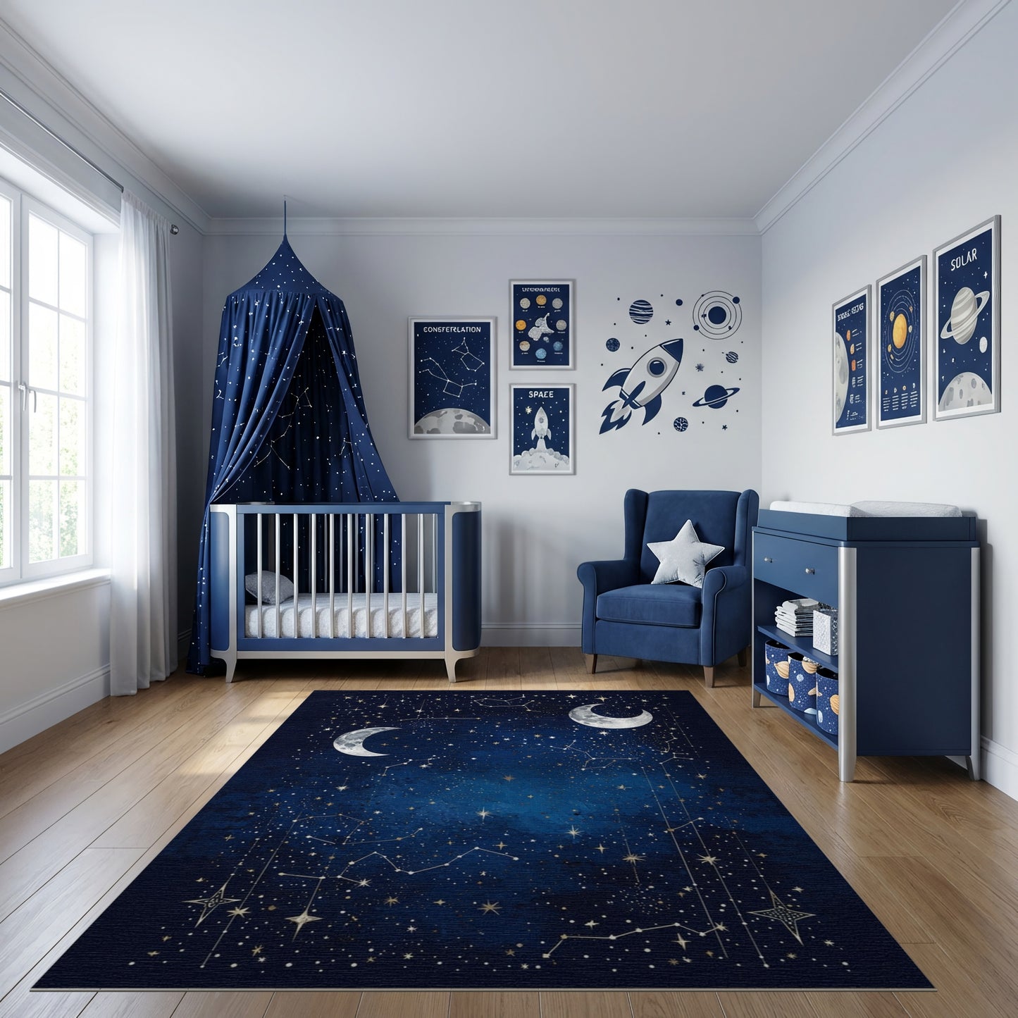 Navy Starry Constellation Crescent Moons Rug