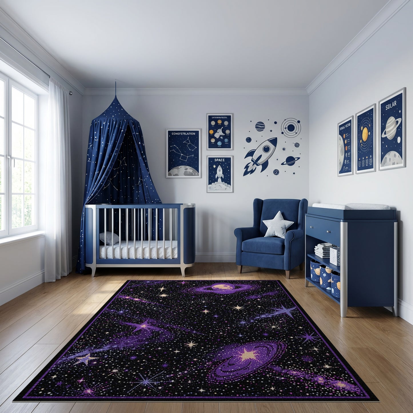 Purple Cosmic Stars Ringed Planet Rug