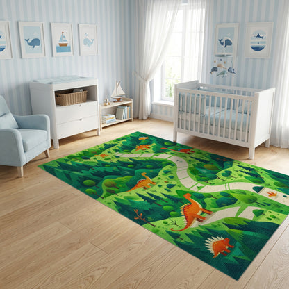 Whimsical Forest Dinosaur Winding Path Rug