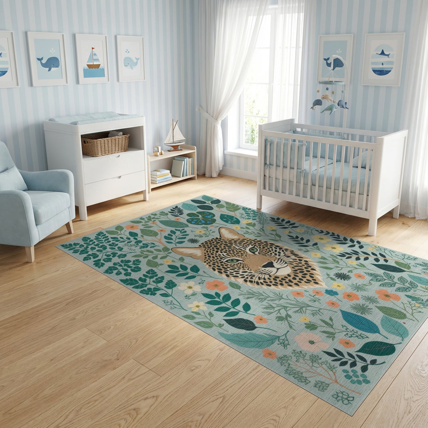 Vibrant Leopard Green Foliage Floral Rug