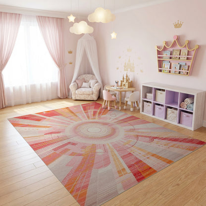 Vibrant Pink Radiant Starburst Geometric Rug