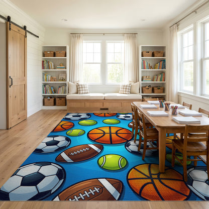 Vibrant Soccer Basketball Tennis Football Rug