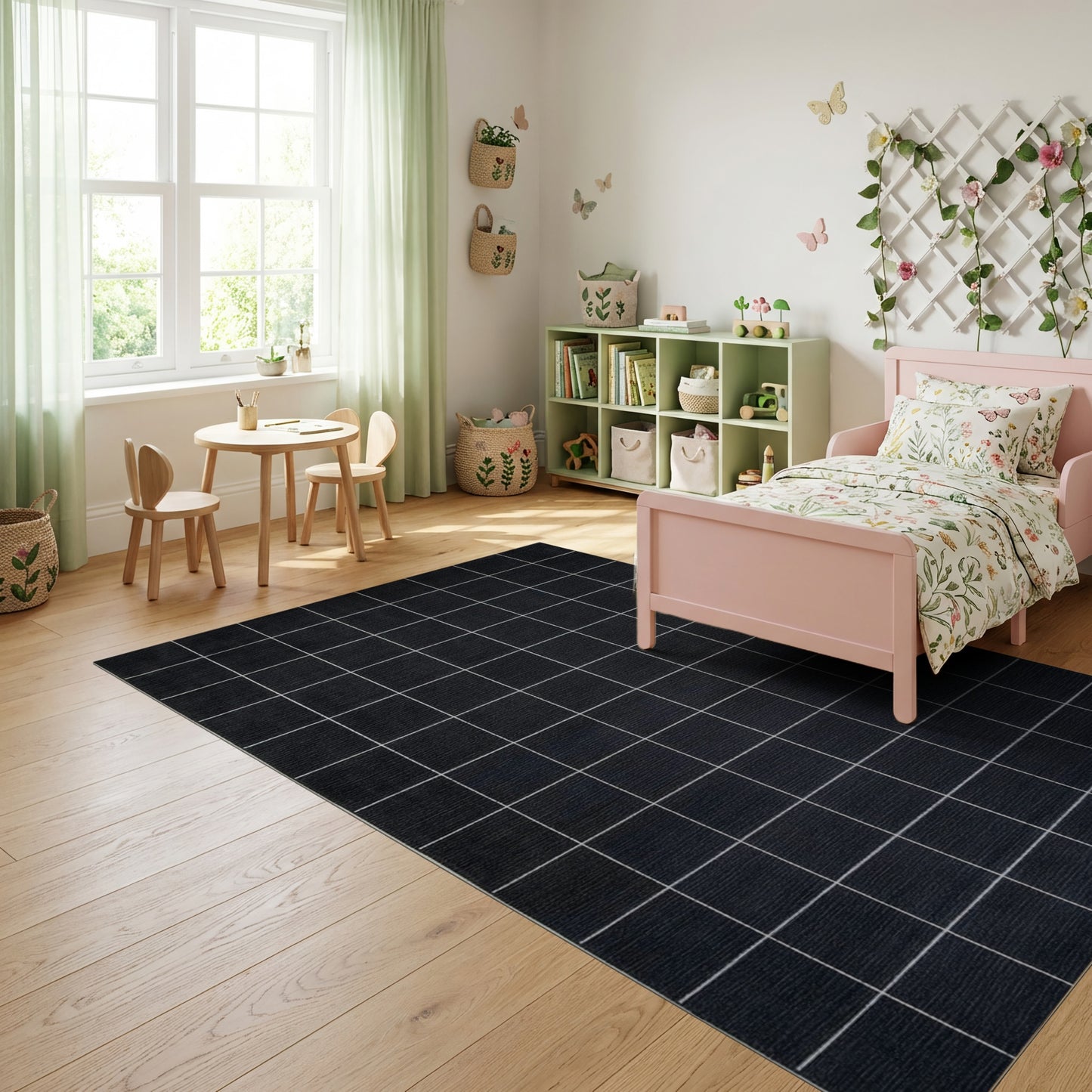 Modern Black and White Grid Rug