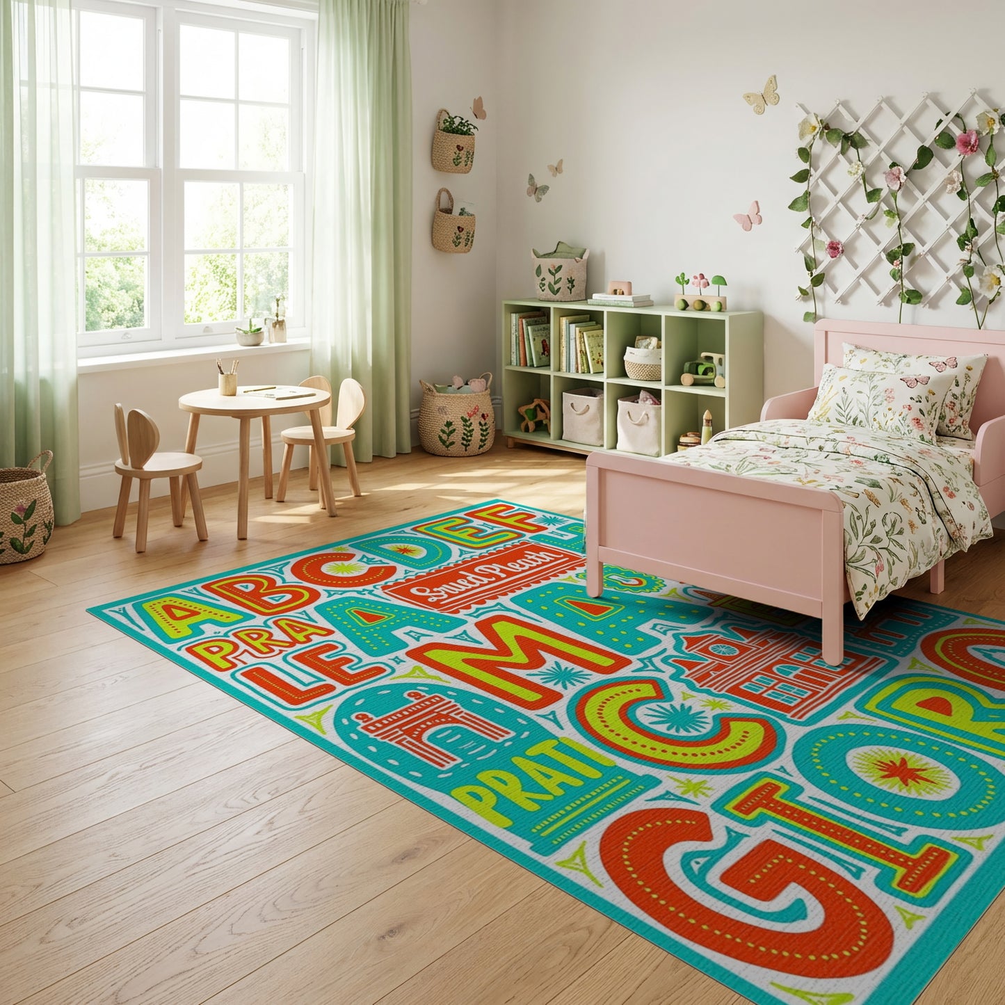 Colorful Oversized Alphabet Buildings Rug