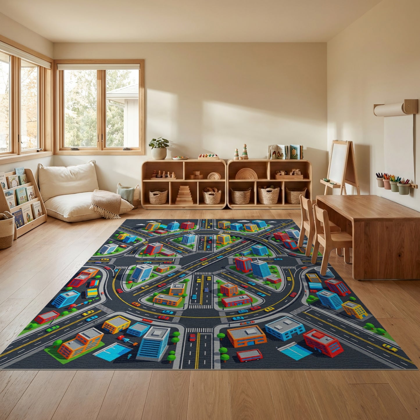 Vibrant Isometric City Roundabout Rug