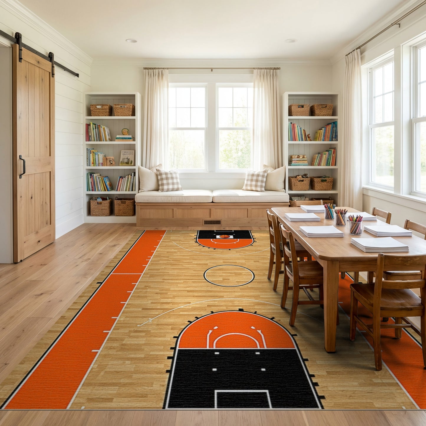 Basketball Court Hardwood Orange Rim Rug