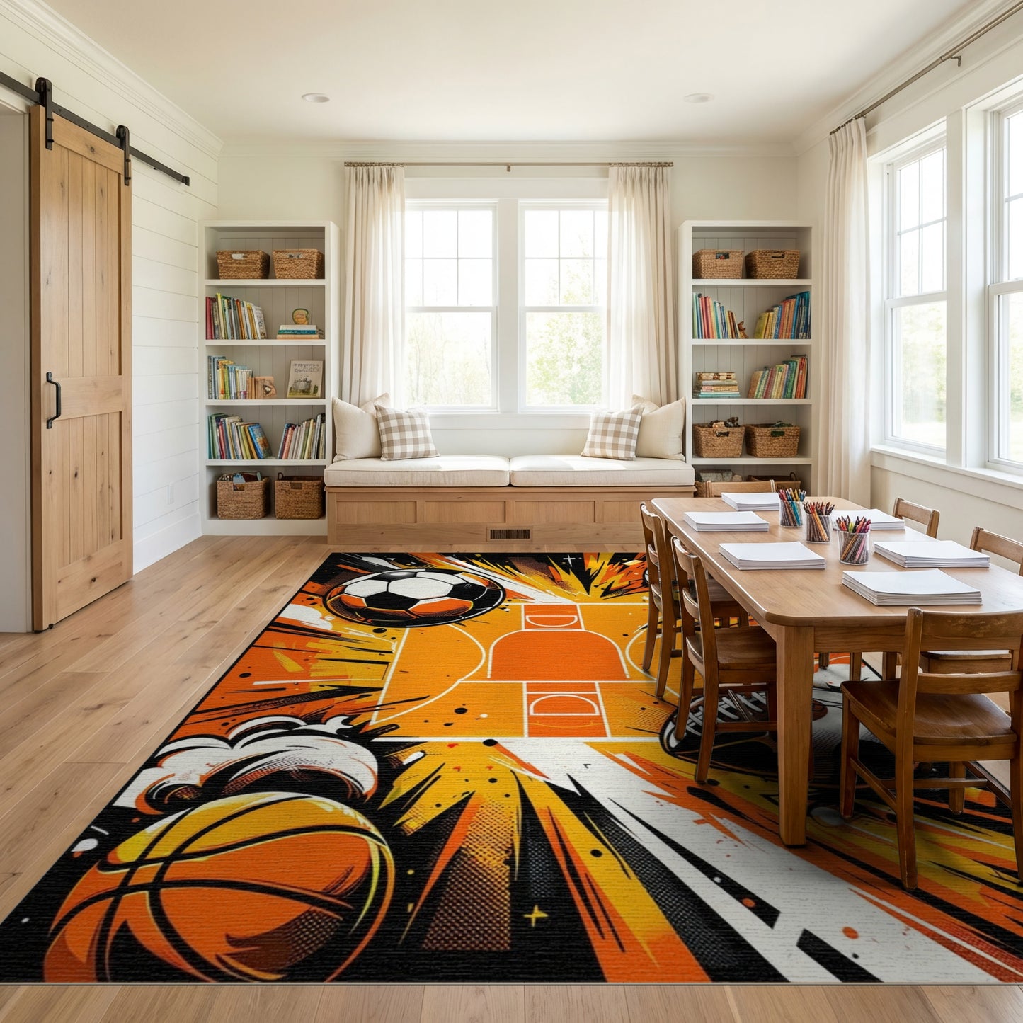 Explosive Soccer Basketball Football Hoop Rug