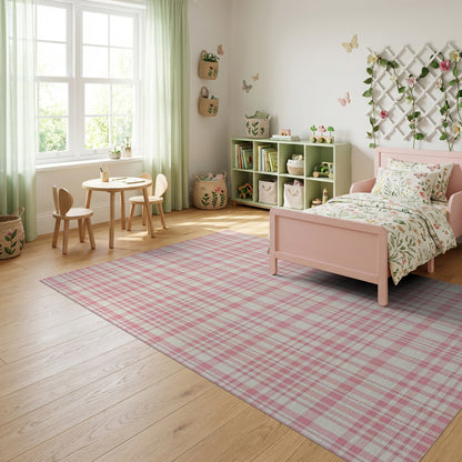 Pink White Gingham Check Rug