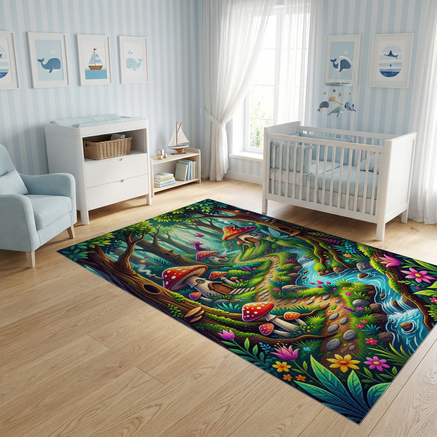 Whimsical Enchanted Mushroom Fairy Forest Rug