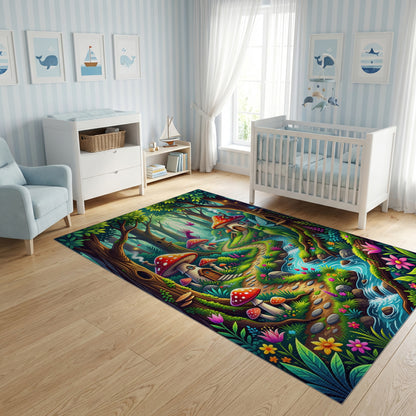 Whimsical Enchanted Mushroom Fairy Forest Rug
