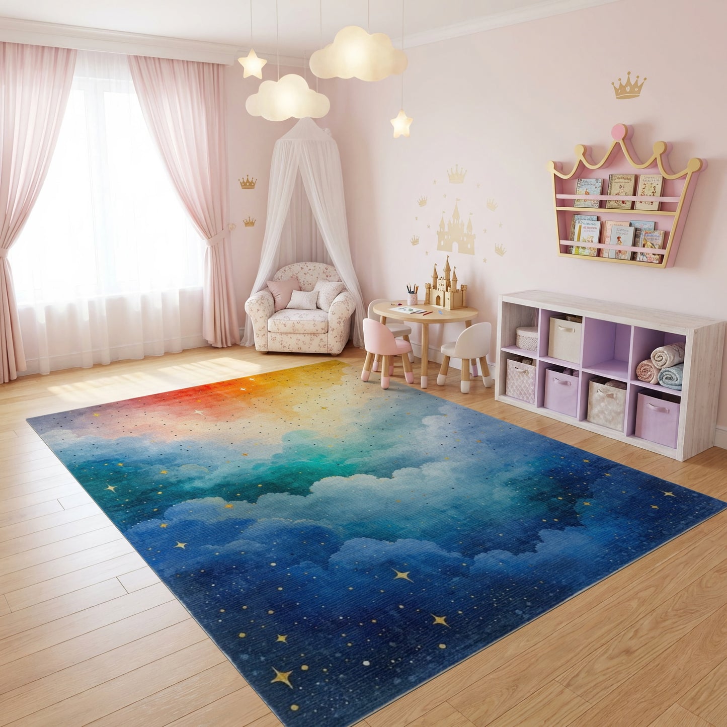 Radiant Blue Orange Starry Clouds Rug