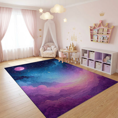 Dreamy Pink Moon Starry Clouds Rug