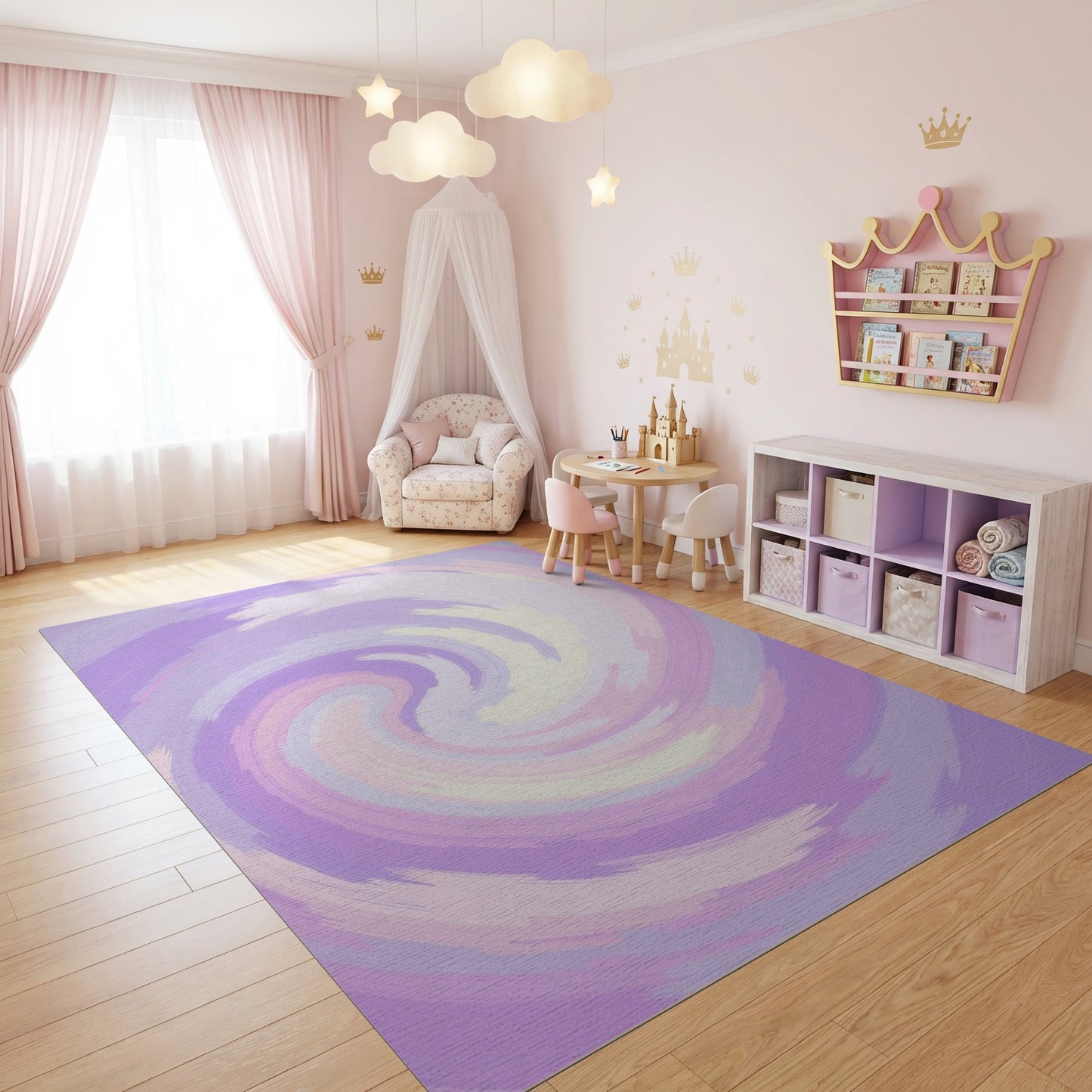 Swirling Purple Pink White Abstract Rug