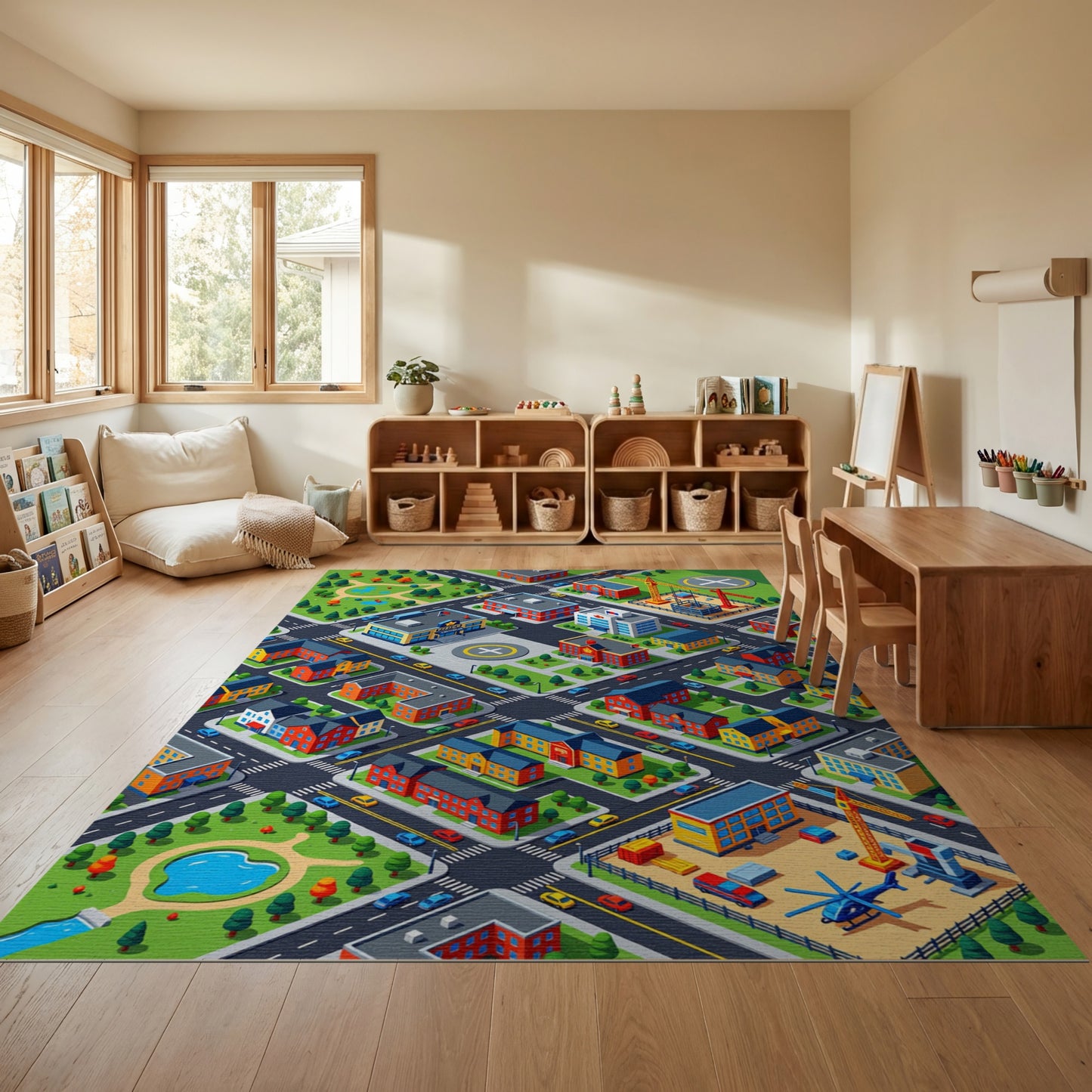 Colorful Isometric Urban Cityscape Rug