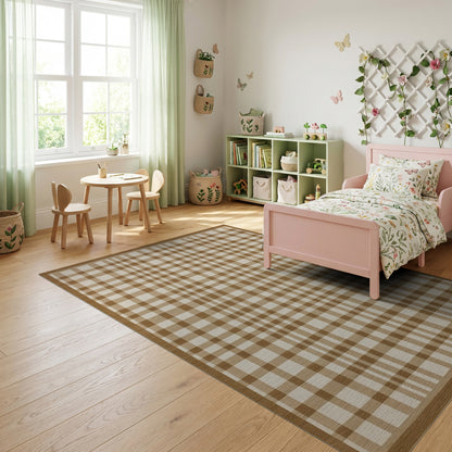 Rustic Tan Beige Plaid Check Rug