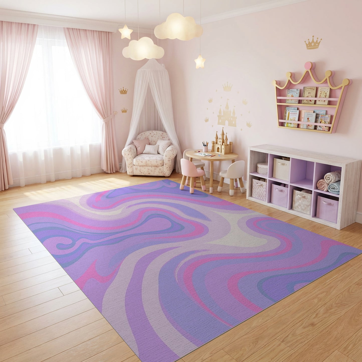 Purple Pink Wavy Swirls Abstract Rug
