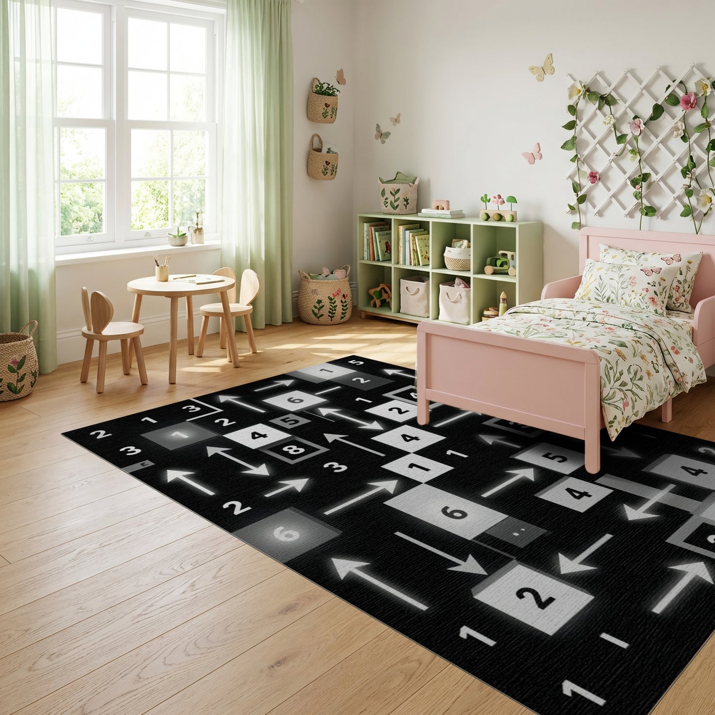 Black White Number Arrow Maze Rug