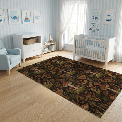 Whimsical Mushroom Fern Acorn Forest Rug